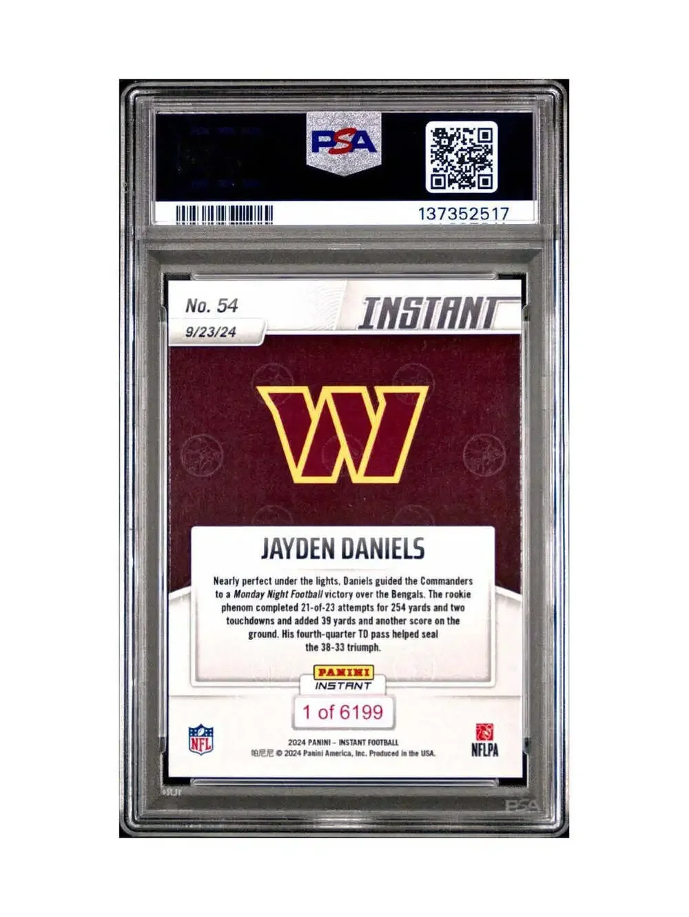 Jayden Daniels 2024 Panini Instant NFL Rookie #54 PSA 10 Gem Mint